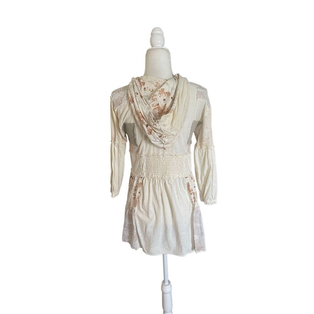 Free People Patchwork Button Down Hoodie Top Size… - image 2